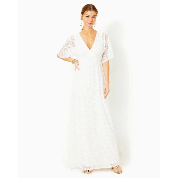 Lilly Pulitzer Parigi Elbow Sleeve Size Small Resort White Lace Maxi Dress NWT - Picture 1 of 9